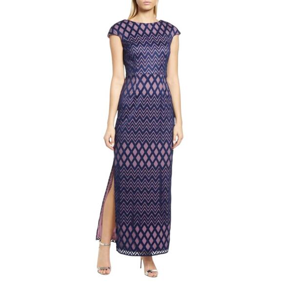 JS Collections Linda Cap Sleeve Column Gown Blue Size 4 NWOT $268 MSRP - Picture 1 of 11